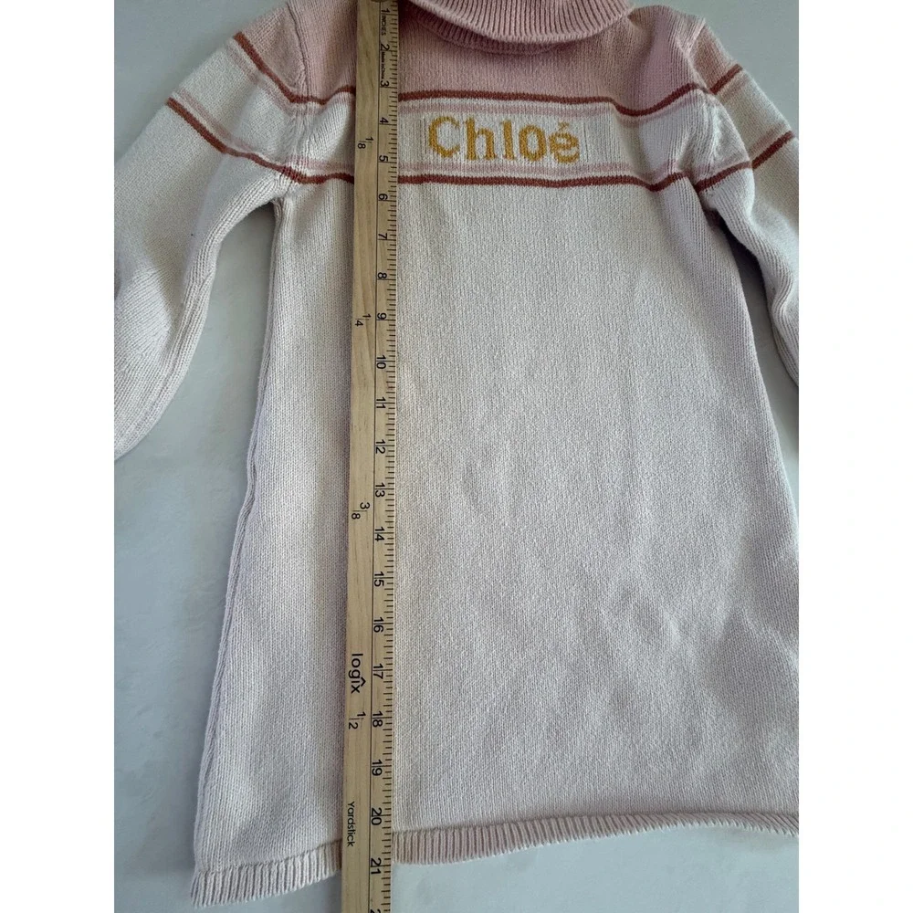 Chloe Girls Knit Sweater Dress Turtleneck Pink Cream Wool Blend Size 6 Designer